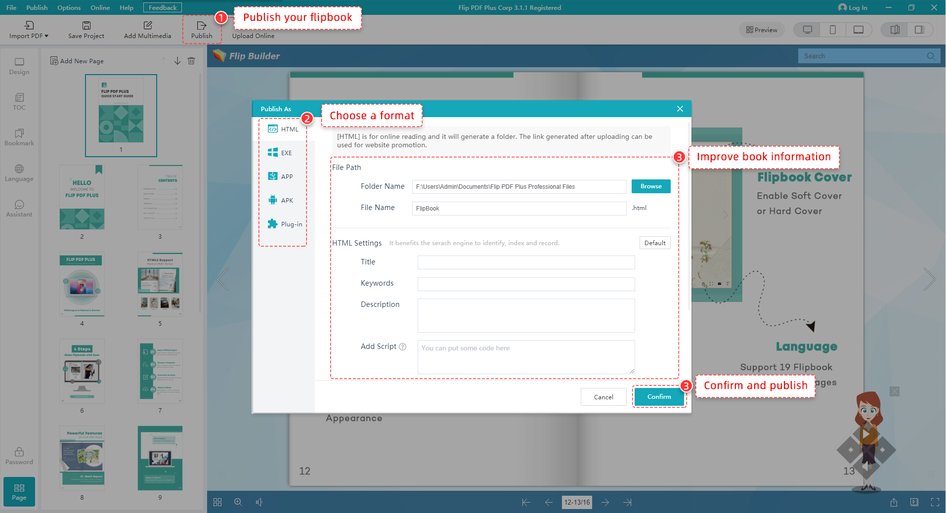 Step4: Publish flipbook in different formats